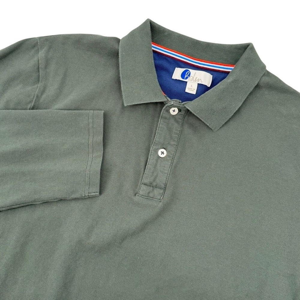 Boden Mens Large Long Sleeve Polo Shirt Green Cotton Pique Casual Preppy Classic